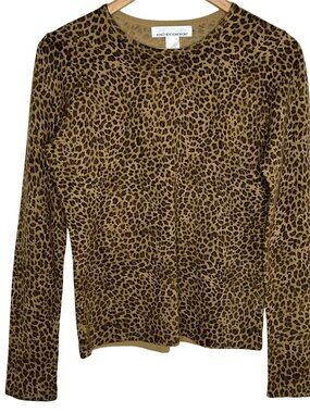 Jones New York Leopard Print Sweater Small Crewneck Knit Fall Layering